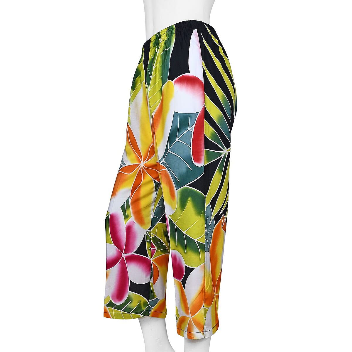 Hand Painted Black with Multi Color Floral Print Pajamas Pant - M image number 2