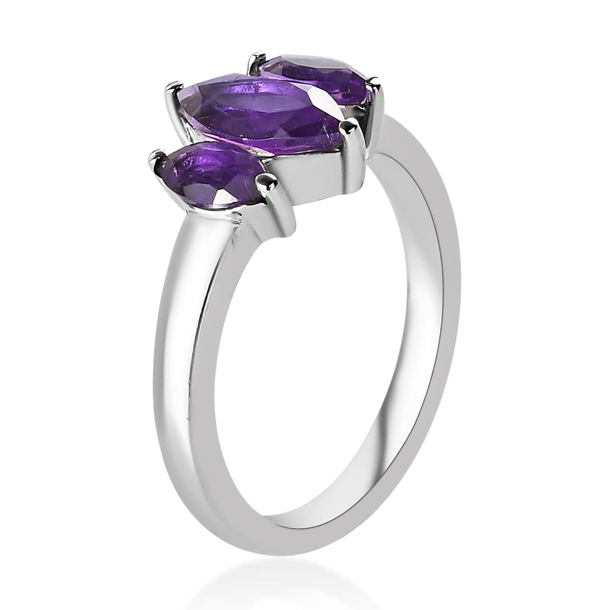 Amethyst 3 Stone Ring in Stainless Steel 1.25 ctw image number 3