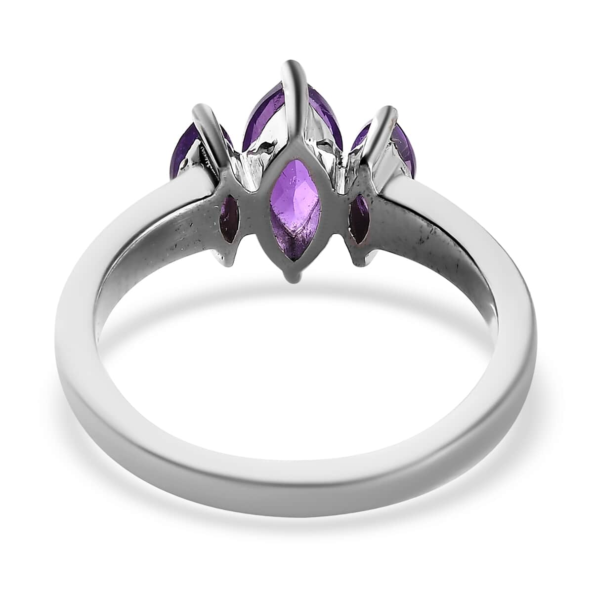 Amethyst 3 Stone Ring in Stainless Steel 1.25 ctw image number 4