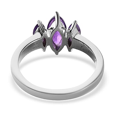 Amethyst 3 Stone Ring in Stainless Steel (Size 10.0) 1.25 ctw