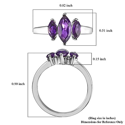 Amethyst 3 Stone Ring in Stainless Steel (Size 10.0) 1.25 ctw