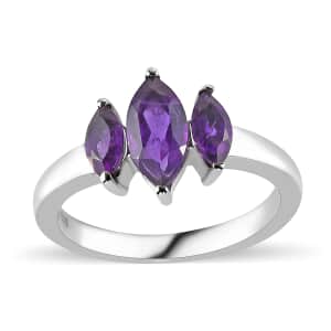 Amethyst 3 Stone Ring in Stainless Steel (Size 8.0) 1.25 ctw