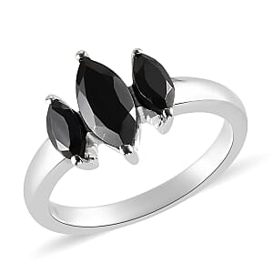 Thai Black Spinel 3 Stone Ring in Stainless Steel (Size 10.0) 1.60 ctw | Tarnish-Free, Waterproof, Sweat Proof Jewelry