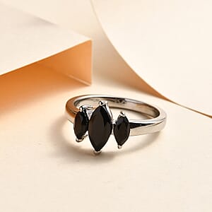 Thai Black Spinel 3 Stone Ring in Stainless Steel (Size 10.0) 1.60 ctw | Tarnish-Free, Waterproof, Sweat Proof Jewelry