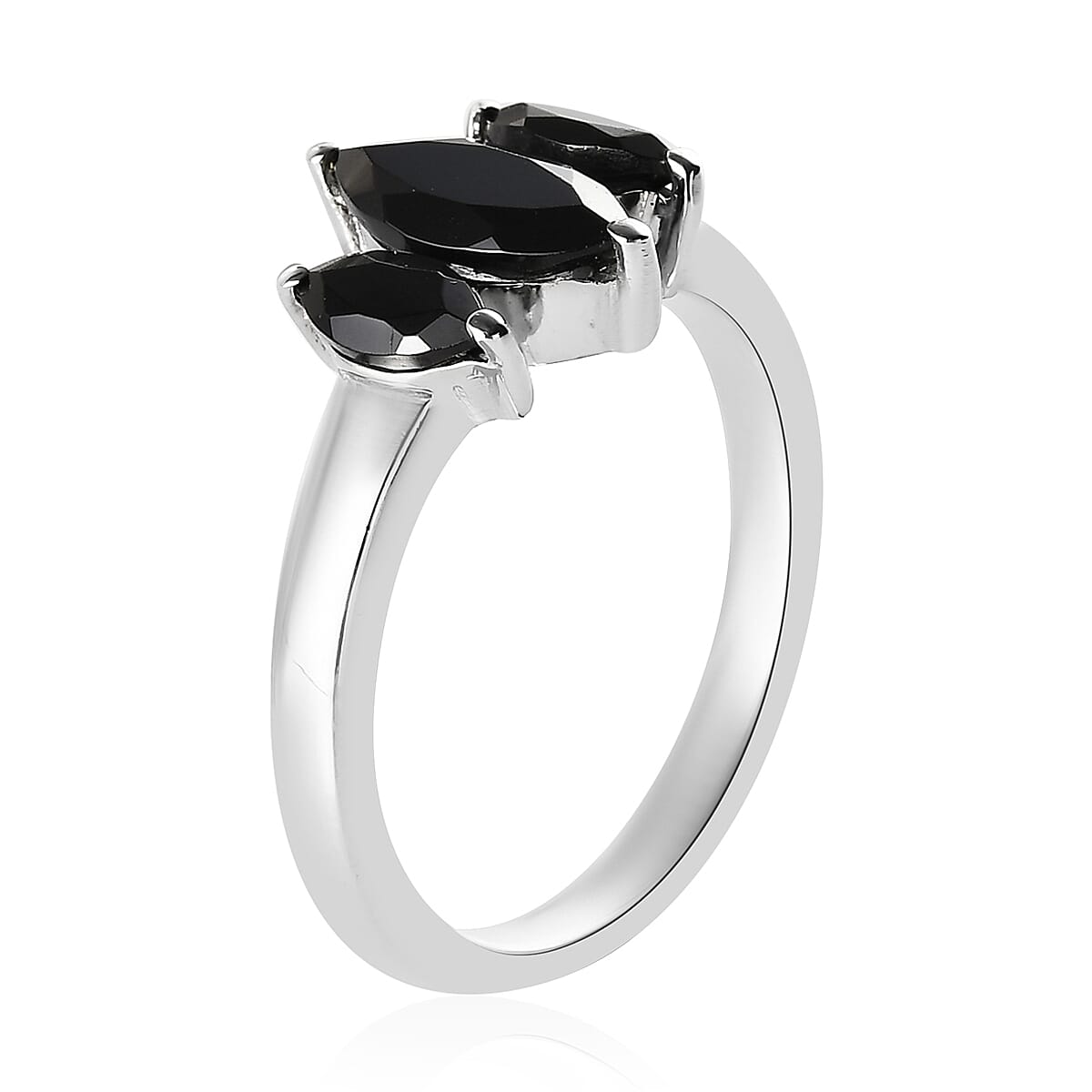 Thai Black Spinel 3 Stone Ring in Stainless Steel (Size 10.0) 1.60 ctw | Tarnish-Free, Waterproof, Sweat Proof Jewelry image number 3