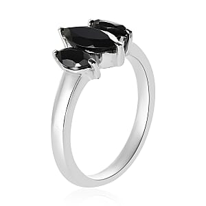 Thai Black Spinel 3 Stone Ring in Stainless Steel (Size 10.0) 1.60 ctw | Tarnish-Free, Waterproof, Sweat Proof Jewelry