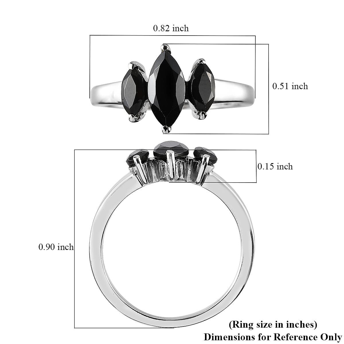 Thai Black Spinel 3 Stone Ring in Stainless Steel (Size 10.0) 1.60 ctw | Tarnish-Free, Waterproof, Sweat Proof Jewelry image number 5