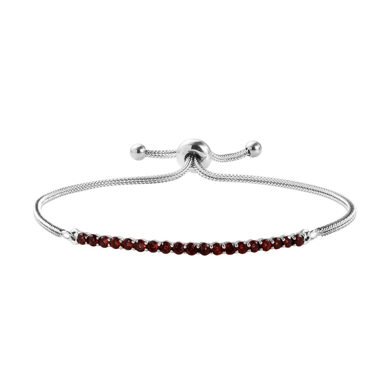 Mozambique Garnet Bolo Bracelet in Stainless Steel 1.25 ctw , Tarnish-Free, Waterproof, Sweat Proof Jewelry