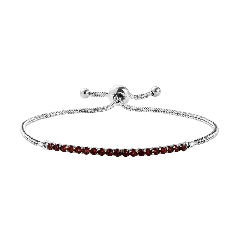 Mozambique Garnet Bolo Bracelet in Stainless Steel 1.25 ctw , Tarnish-Free, Waterproof, Sweat Proof Jewelry