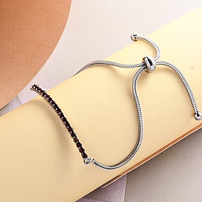Mozambique Garnet Bolo Bracelet in Stainless Steel 1.25 ctw , Tarnish-Free, Waterproof, Sweat Proof Jewelry