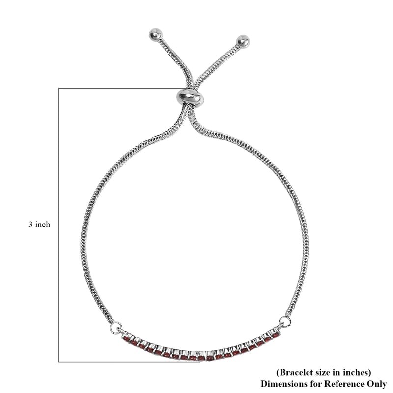 Mozambique Garnet Bolo Bracelet in Stainless Steel 1.25 ctw , Tarnish-Free, Waterproof, Sweat Proof Jewelry