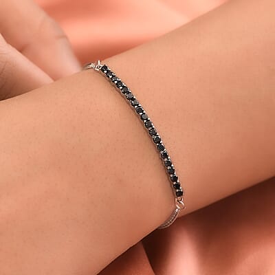 Thai Black Spinel Bolo Bracelet in Stainless Steel 1.15 ctw , Tarnish-Free, Waterproof, Sweat Proof Jewelry