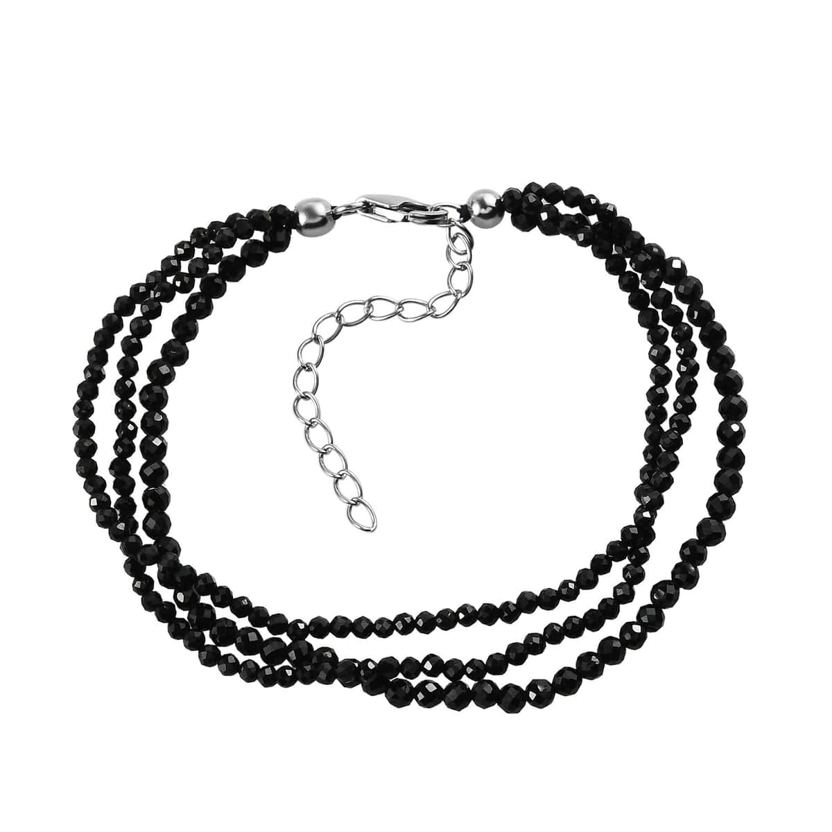 Thai Black Spinel Beaded Multi Strand Bracelet in Sterling Silver (7.25-9.25In) 30.00 ctw image number 0