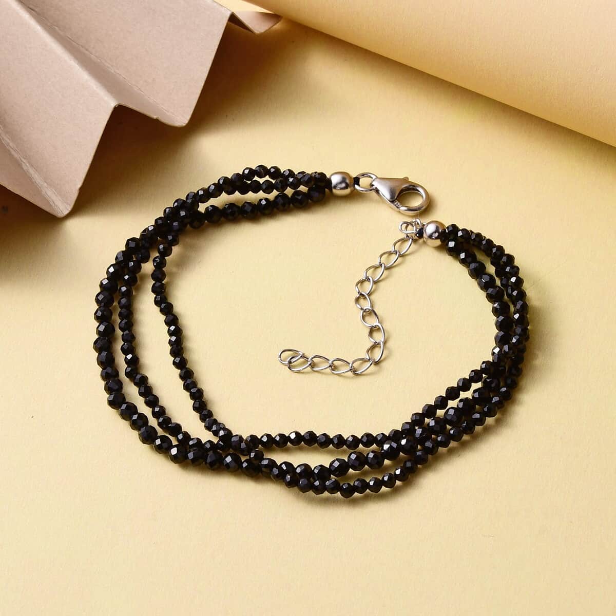 Thai Black Spinel Beaded Multi Strand Bracelet in Sterling Silver (7.25-9.25In) 30.00 ctw image number 1