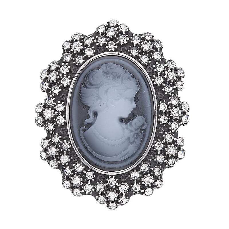 White Austrian Crystal, Chroma Brooch in Stainless Steel
