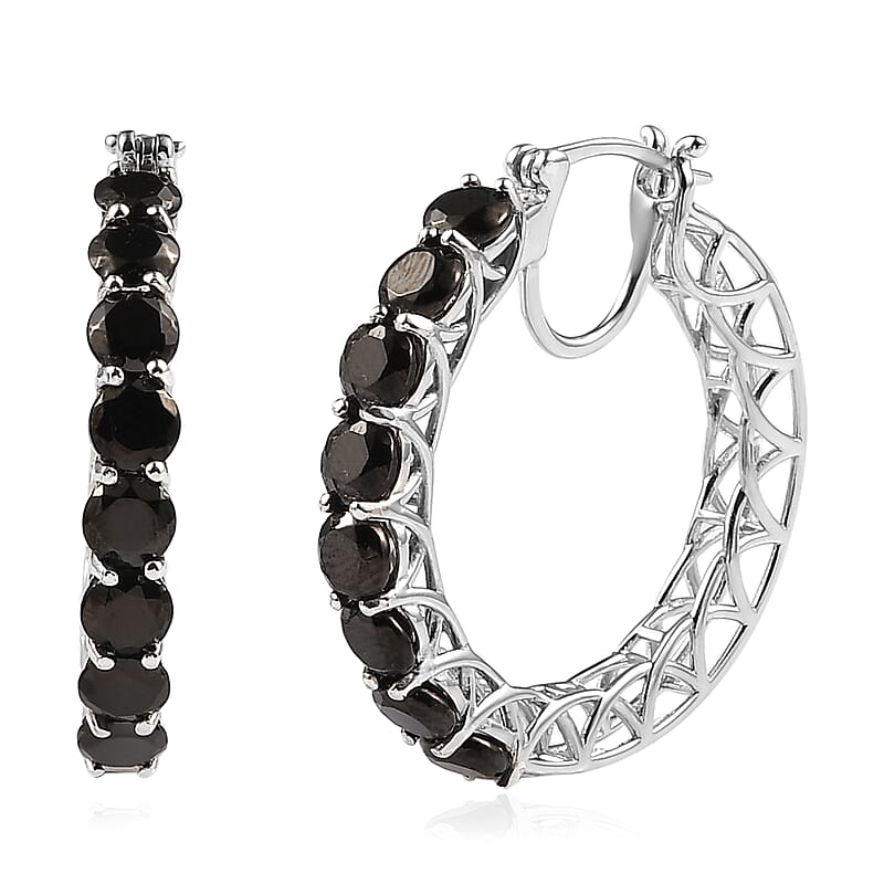 Elite Shungite Hoop Earrings in Platinum Over Sterling Silver 5.25 ctw