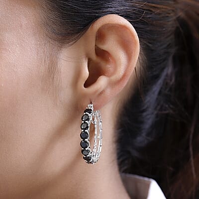 Elite Shungite Hoop Earrings in Platinum Over Sterling Silver 5.25 ctw