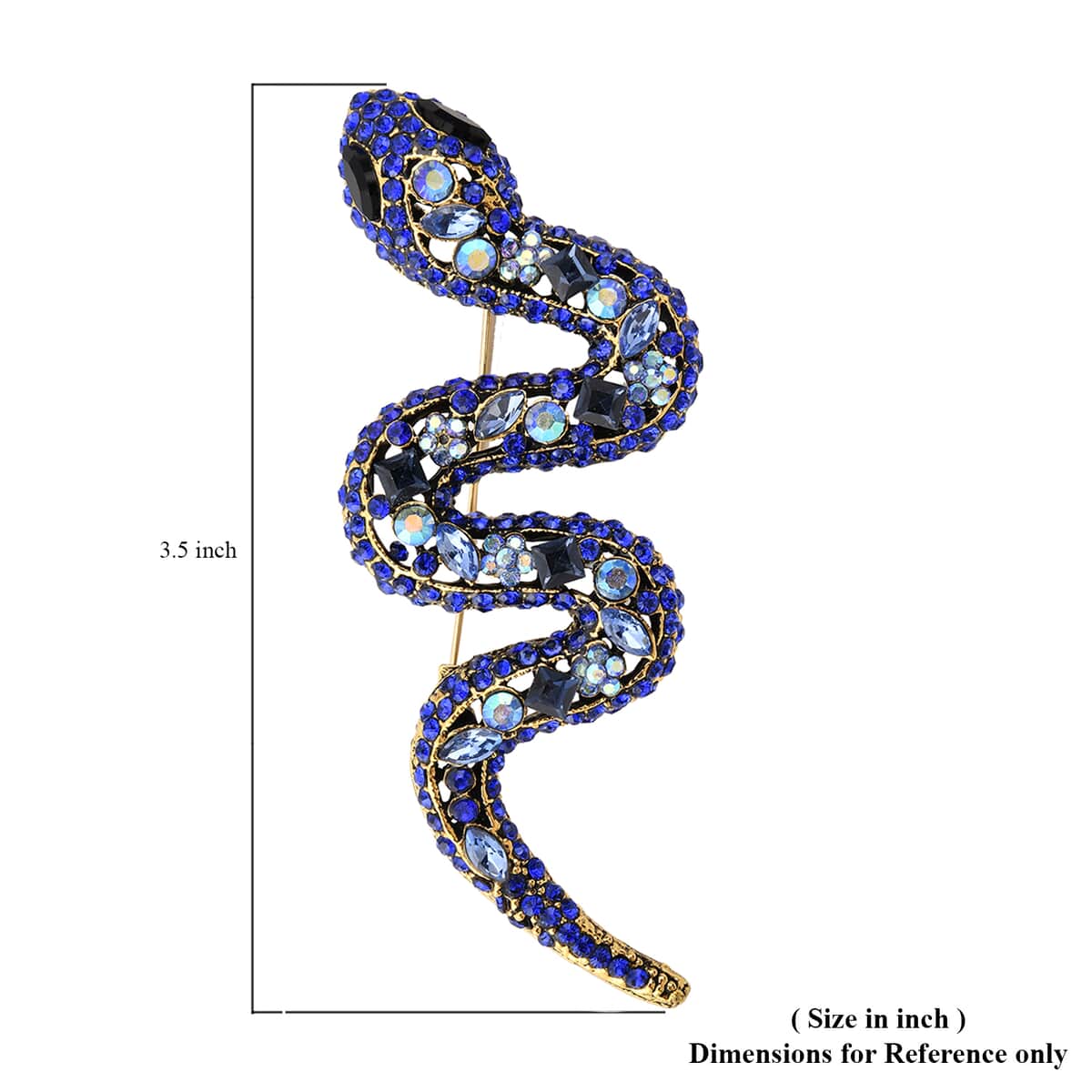 Black and Blue Glass, Blue Magic Austrian Crystal Snake Brooch in Goldtone image number 4