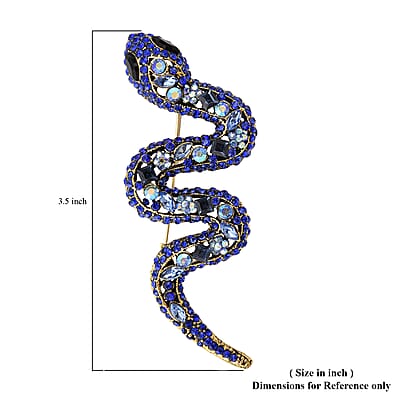 Black and Blue Glass, Blue Magic Austrian Crystal Snake Brooch in Goldtone
