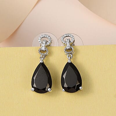 Elite Shungite and White Zircon Dangling Earrings in Platinum Over Sterling Silver 4.85 ctw