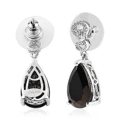 Elite Shungite and White Zircon Dangling Earrings in Platinum Over Sterling Silver 4.85 ctw