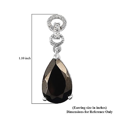 Elite Shungite and White Zircon Dangling Earrings in Platinum Over Sterling Silver 4.85 ctw