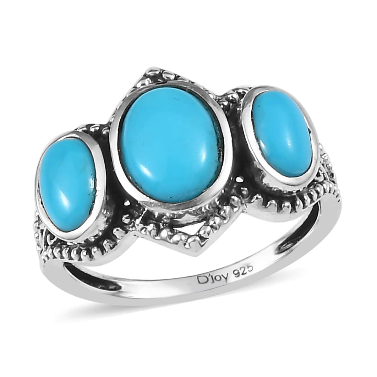 American Natural Sleeping Beauty Turquoise 3 Stone Ring in Sterling Silver (Size 10.0) 1.90 ctw image number 0