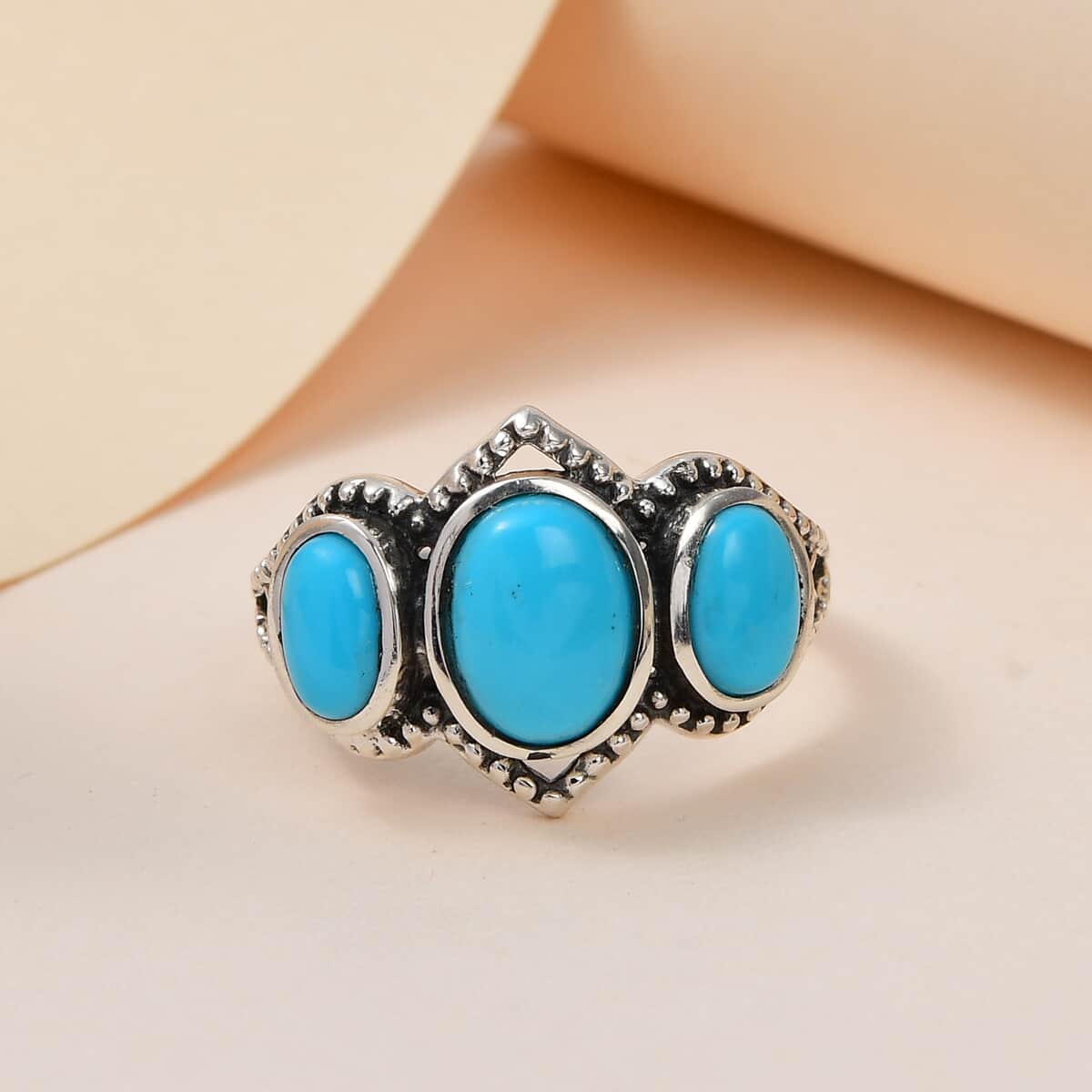 American Natural Sleeping Beauty Turquoise 3 Stone Ring in Sterling Silver (Size 10.0) 1.90 ctw image number 1