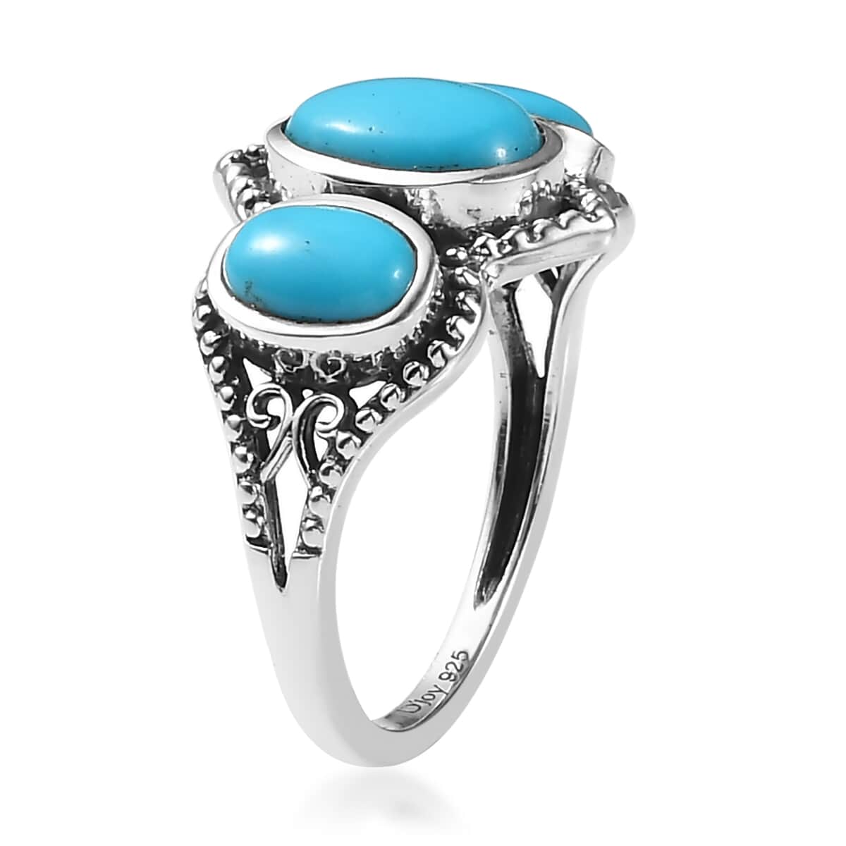 American Natural Sleeping Beauty Turquoise 3 Stone Ring in Sterling Silver (Size 10.0) 1.90 ctw image number 3