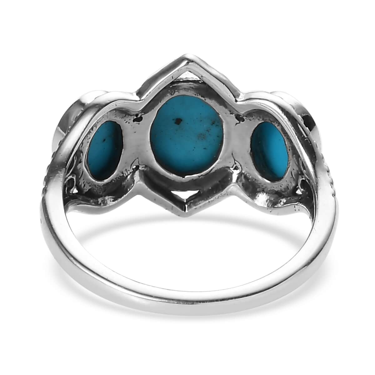 American Natural Sleeping Beauty Turquoise 3 Stone Ring in Sterling Silver (Size 10.0) 1.90 ctw image number 4