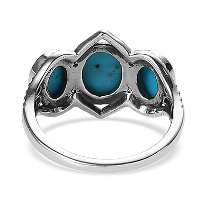 Artisan Crafted Sleeping Beauty Turquoise 3 Stone Ring in Sterling Silver (Size 10.0) 1.90 ctw
