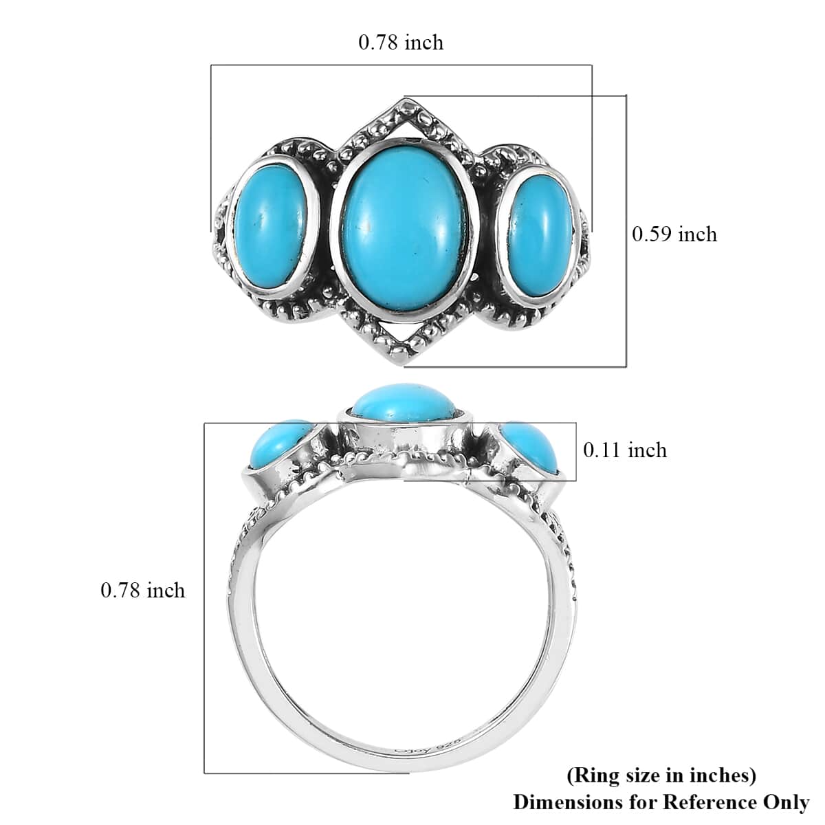 American Natural Sleeping Beauty Turquoise 3 Stone Ring in Sterling Silver (Size 10.0) 1.90 ctw image number 5