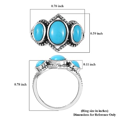 Artisan Crafted Sleeping Beauty Turquoise 3 Stone Ring in Sterling Silver (Size 10.0) 1.90 ctw