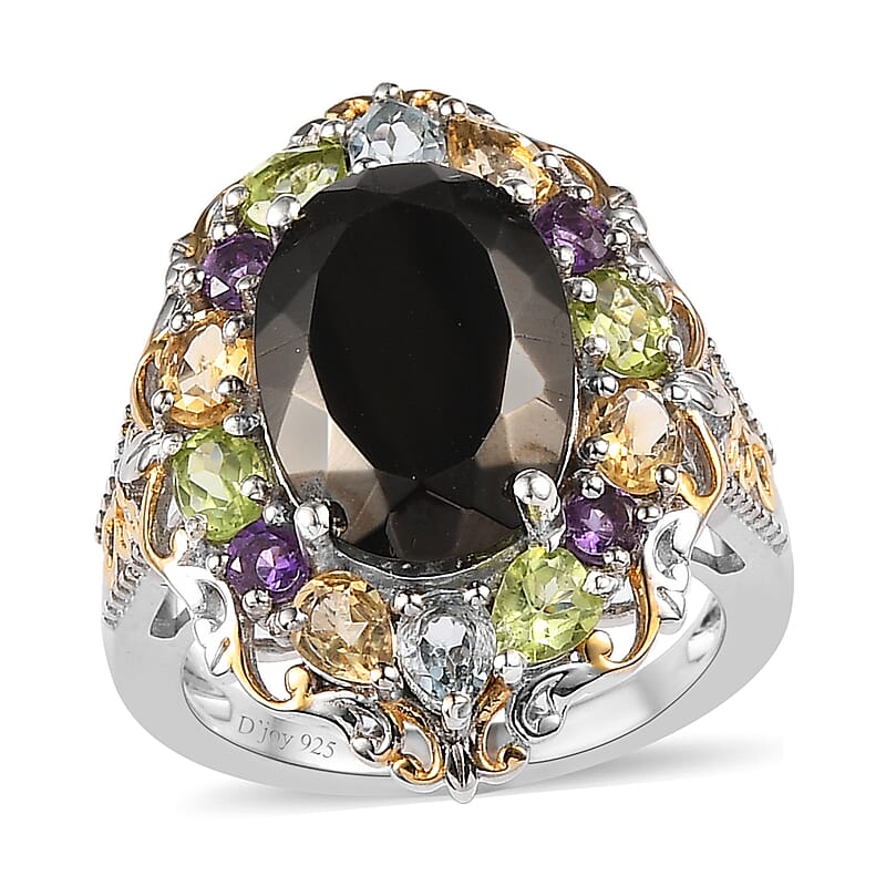 Elite Shungite and Multi Gemstone Cluster Ring in Vermeil YG and Platinum Over Sterling Silver (Size 10.0) 5.10 ctw