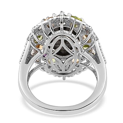 Elite Shungite and Multi Gemstone Cluster Ring in Vermeil YG and Platinum Over Sterling Silver (Size 10.0) 5.10 ctw