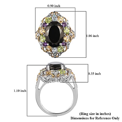 Elite Shungite and Multi Gemstone Cluster Ring in Vermeil YG and Platinum Over Sterling Silver (Size 10.0) 5.10 ctw