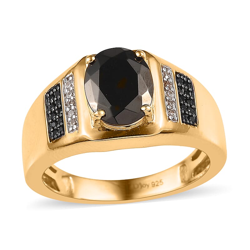 Elite Shungite and Multi Gemstone Men's Ring in Vermeil Yellow Gold Over Sterling Silver (Size 10.0) 1.90 ctw