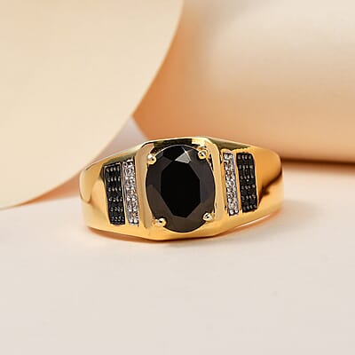 Elite Shungite and Multi Gemstone Men's Ring in Vermeil Yellow Gold Over Sterling Silver (Size 10.0) 1.90 ctw