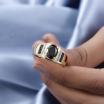 Elite Shungite and Multi Gemstone Men's Ring in Vermeil Yellow Gold Over Sterling Silver (Size 10.0) 1.90 ctw