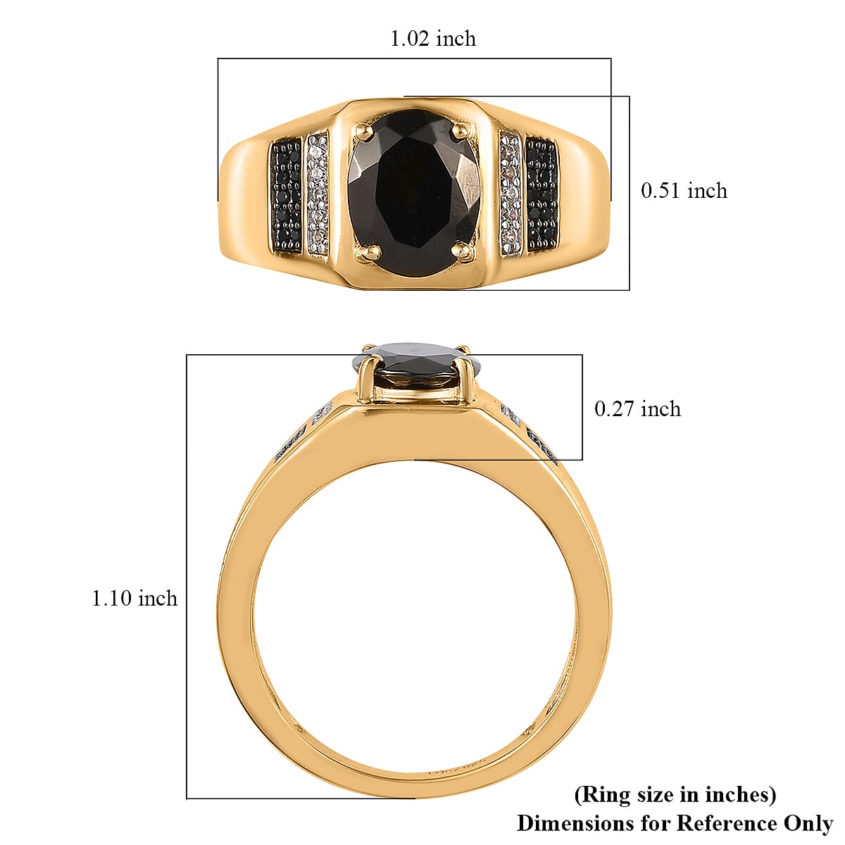 Elite Shungite and Multi Gemstone Men's Ring in Vermeil Yellow Gold Over Sterling Silver (Size 10.0) 1.90 ctw