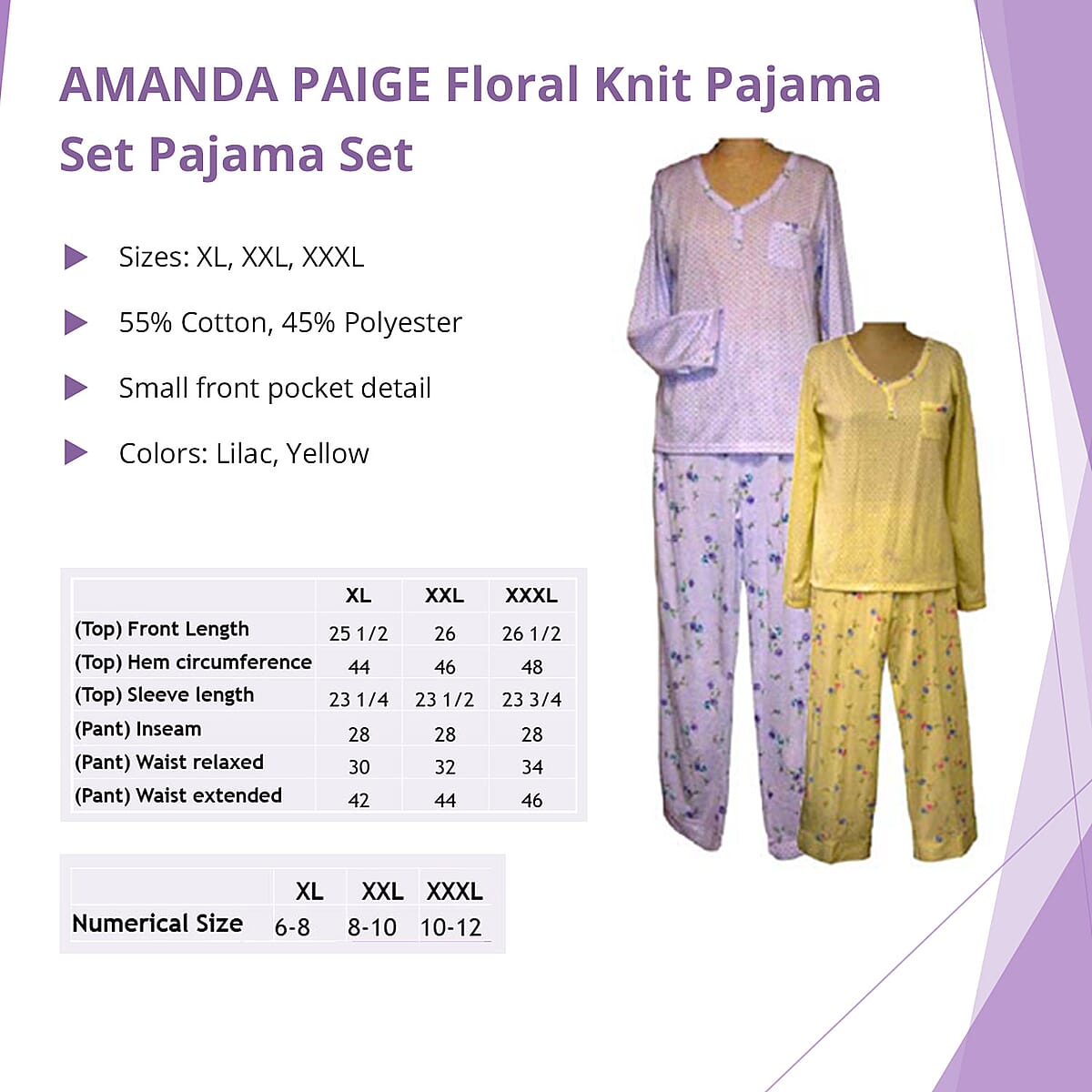 AMANDA PAIGE Yellow Floral Knit Pajama Set - 1X image number 4