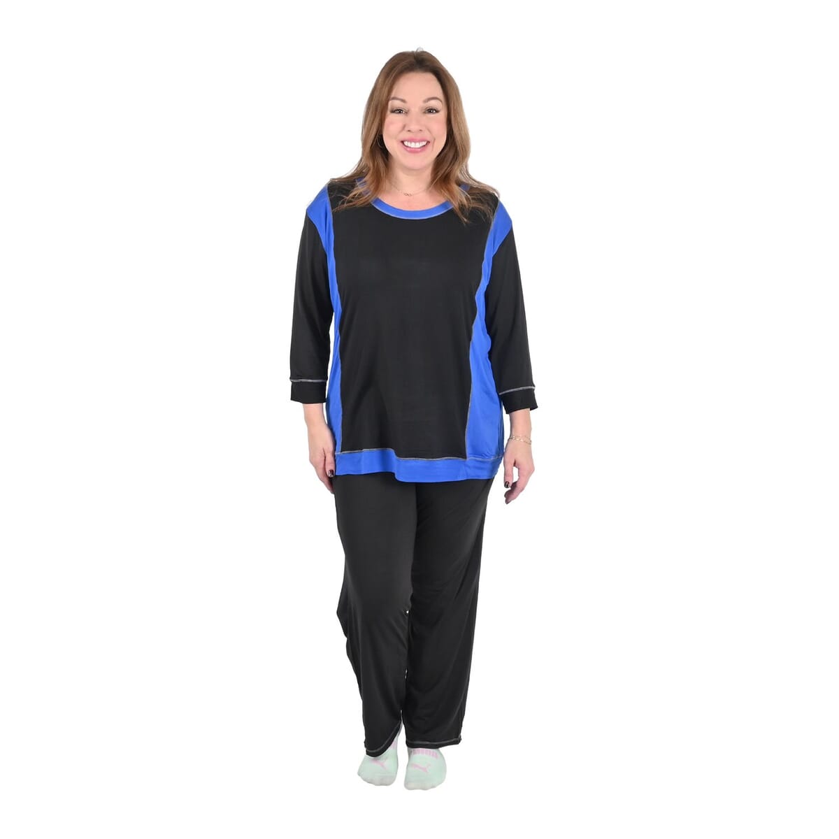 AMANDA PAIGE Blue Color Block Knit Pajama Set - L image number 0