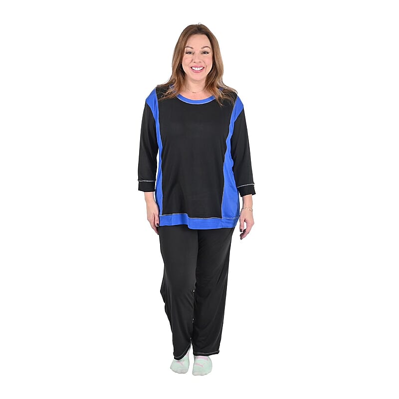 Amanda Paige Blue Color Block Knit Pajama Set - L