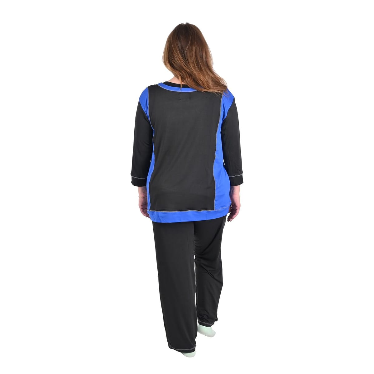 AMANDA PAIGE Blue Color Block Knit Pajama Set - L image number 1