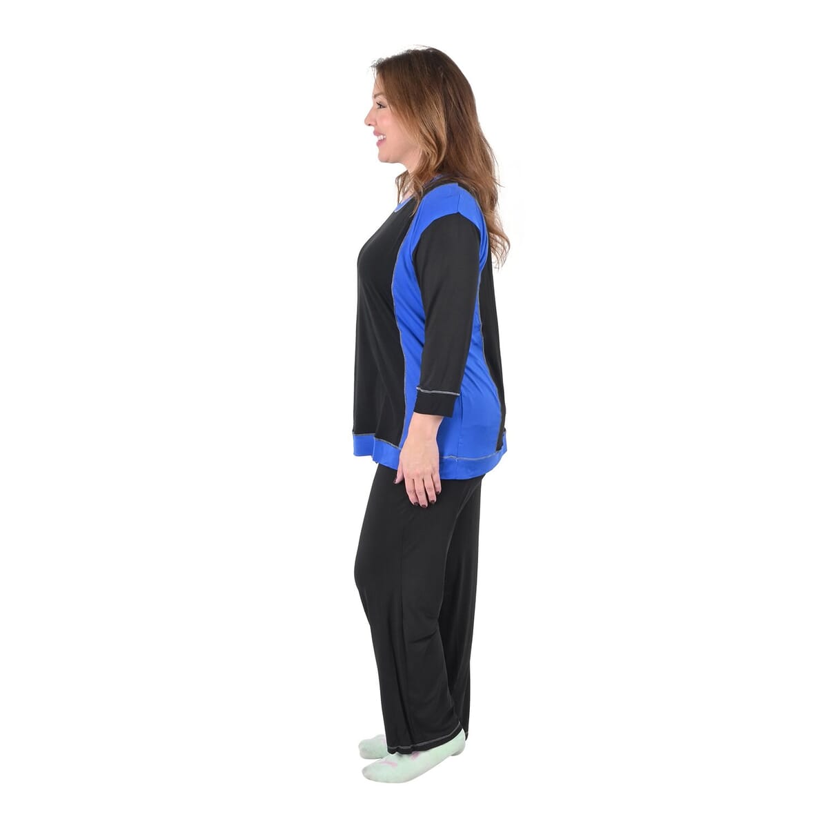 AMANDA PAIGE Blue Color Block Knit Pajama Set - L image number 2