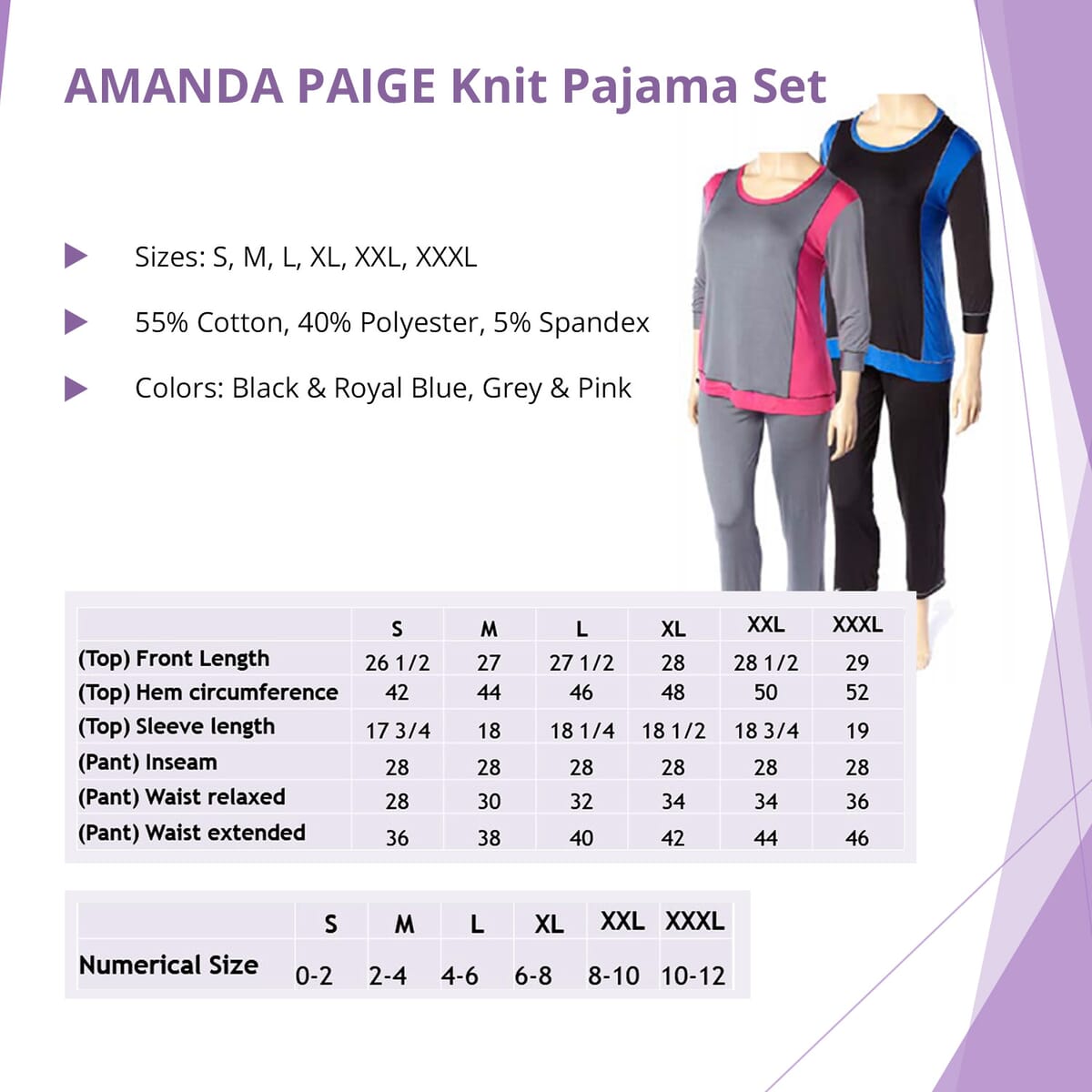 AMANDA PAIGE Blue Color Block Knit Pajama Set - L image number 4