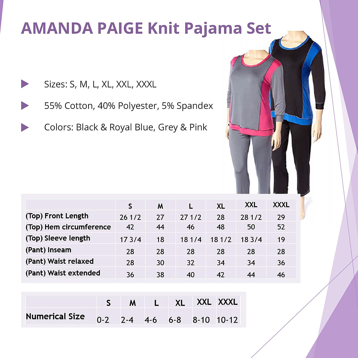 Amanda Paige Blue Color Block Knit Pajama Set - S image number 4