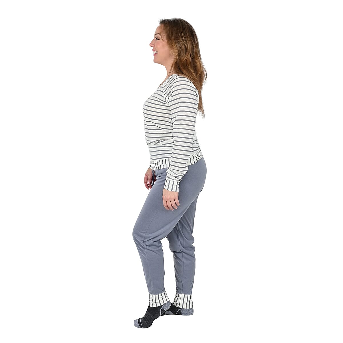 AMANDA PAIGE Grey Striped Pajama Set - L image number 2