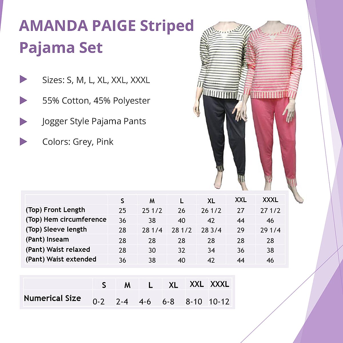 AMANDA PAIGE Grey Striped Pajama Set - L image number 4