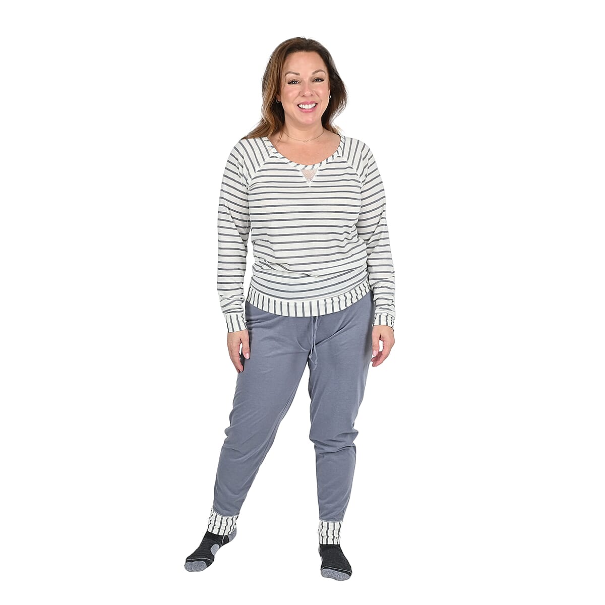 AMANDA PAIGE Gray Striped Pajama Set - XL image number 0